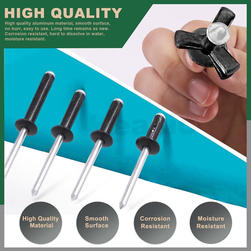 Keadic 80Pcs Blind Rivet Assortment Set, 4 Sizes Pop Rivets Black Tri-fold Exploding Pop Rivets (9/16", 3/4", 13/16, 1"), Black Large Flange Blind Rivets Aluminum Pop Rivets for Metal Furniture - Image 3